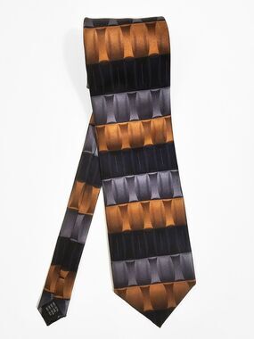 Bergamo Orange Black Geometric Vintage Handmade Silk Tie 90s Y2K